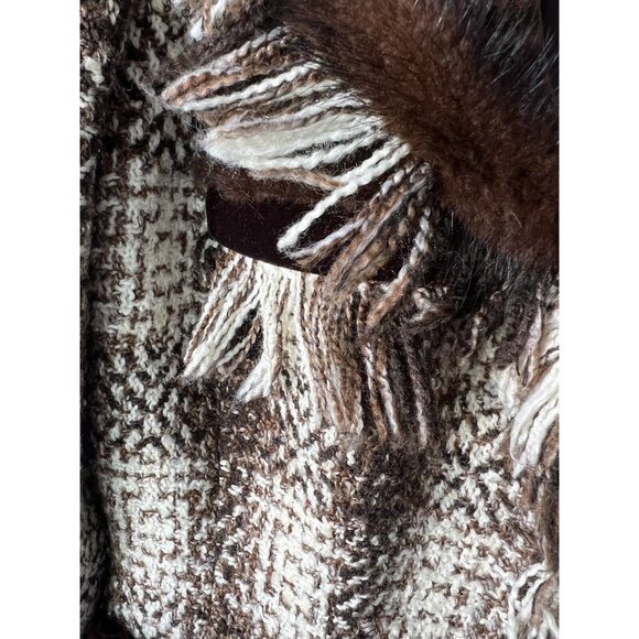 Cache Blazer Velvet/ fur trimmed Dark brown and Ivory Tweed Blazer.sz 8 Vtg - Picture 9 of 11